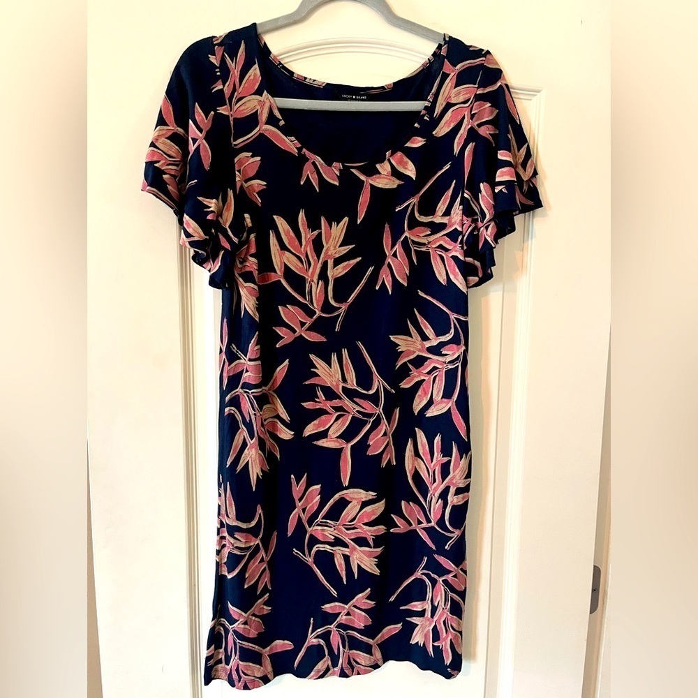Lucky Brand Floral Print Short Sleeve Ruffle Dress women’s size XS